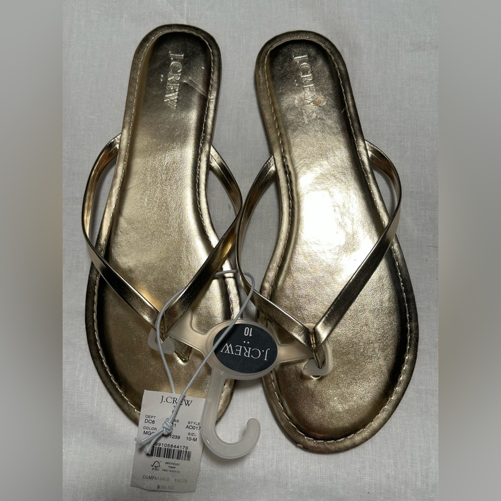 J. Crew Factory Gold Metallic Flip Flop Sandals - Picture 2 of 5